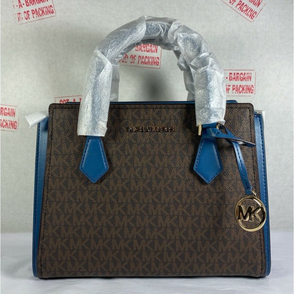 Michael Kors Hope Medium MK Brown Dark Chambray Satchel Messenger Shoulder Bag